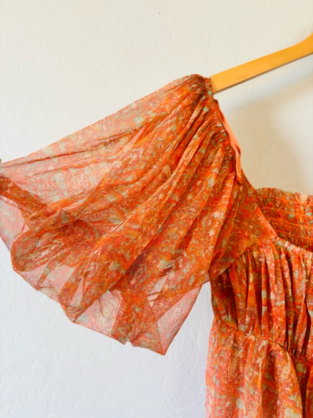 Free People Orange Floral Square-Neck Puff Sleeve Penelope Top - Picture 4 of 9